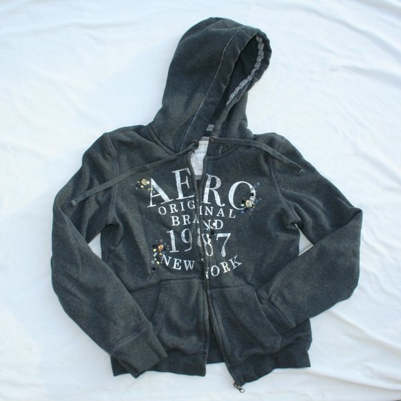 AEROPOSTALE Bling Jewels Zipper Hoodie Women Juniors L Warm Layer Sweatshirt - Picture 2 of 15